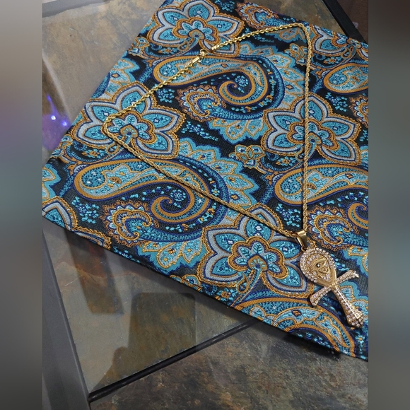 18K Gold Plated Ankh Eye Of Ra Pendant With Rope Chain - Picture 13 of 15